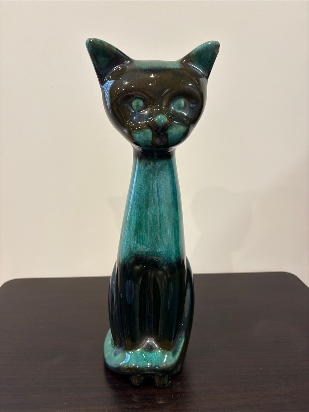 Blue Mountain Pottery Vintage  Teal and Black Cat Figurine 
14” high